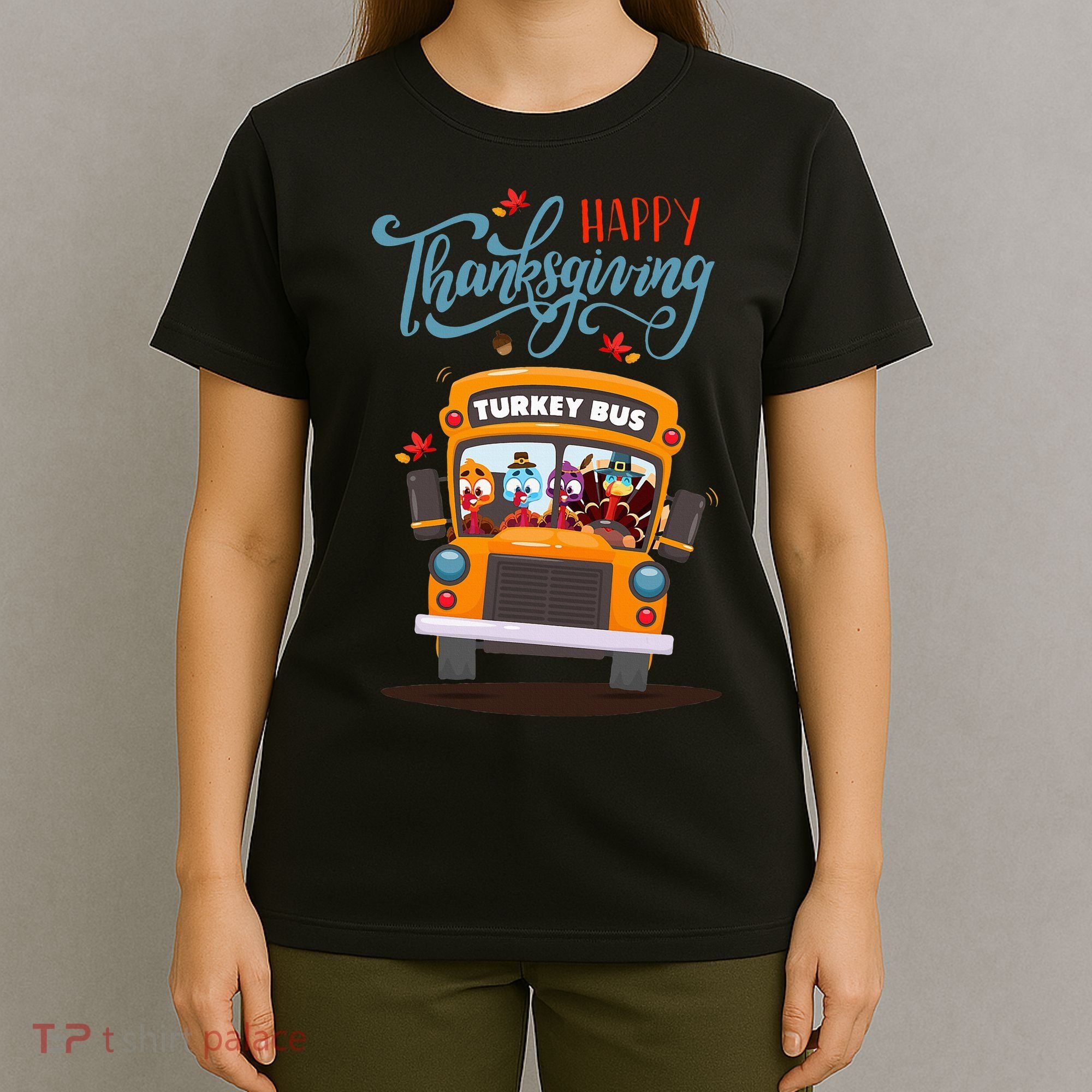 Happy Thanksgiving Fall Turkey School Bus Driver T-Shirt