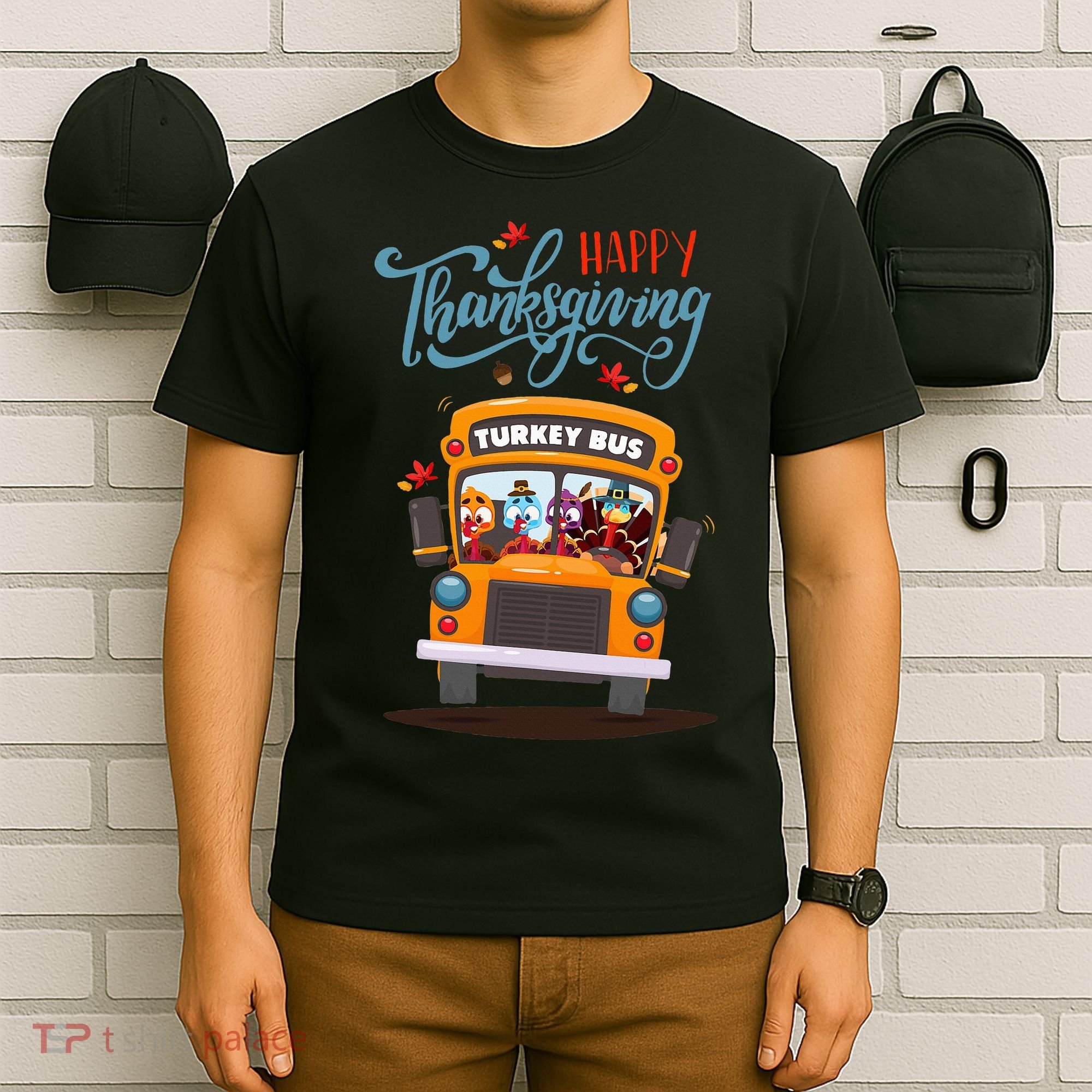Happy Thanksgiving Fall Turkey School Bus Driver T-Shirt