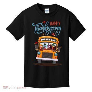 Happy Thanksgiving Fall Turkey School Bus Driver Kids T-Shirt