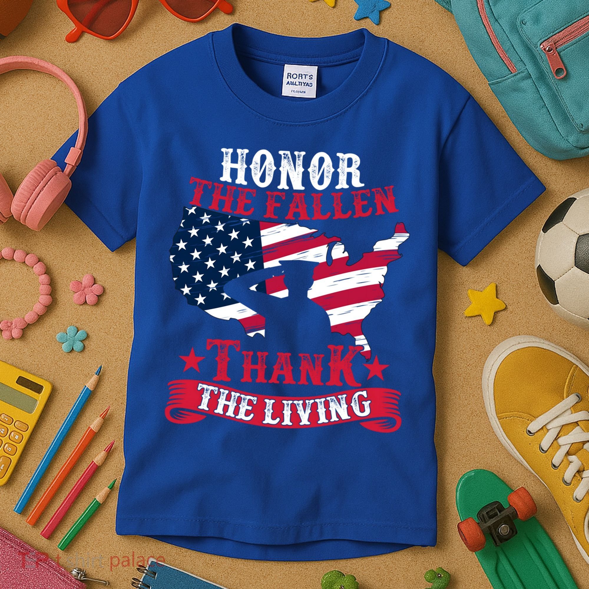 Honor The Fallen Thank The Living Proudly Support Our Troops Gift Kids T-Shirt