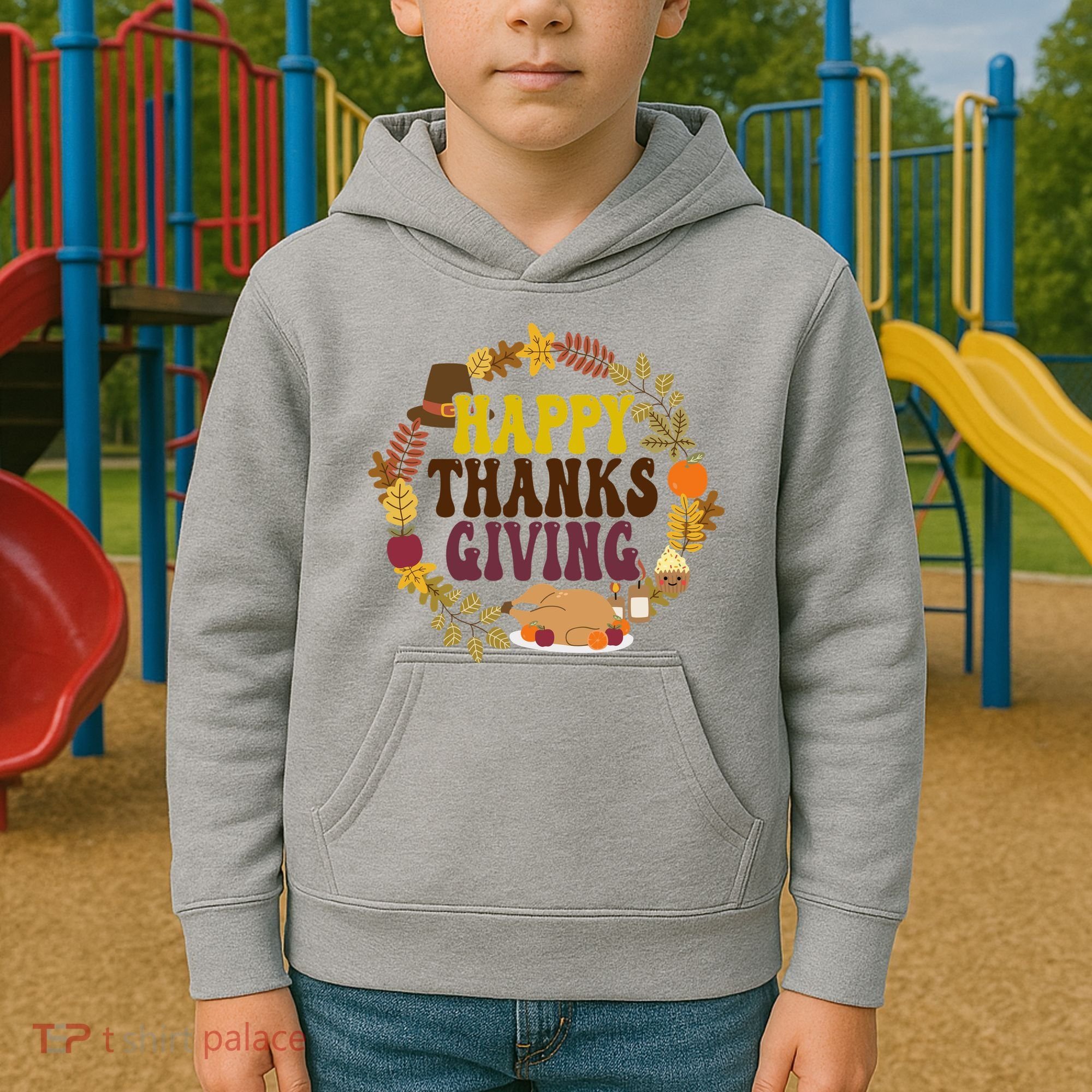Happy Thanksgiving Fall Holiday Kids Hoodie