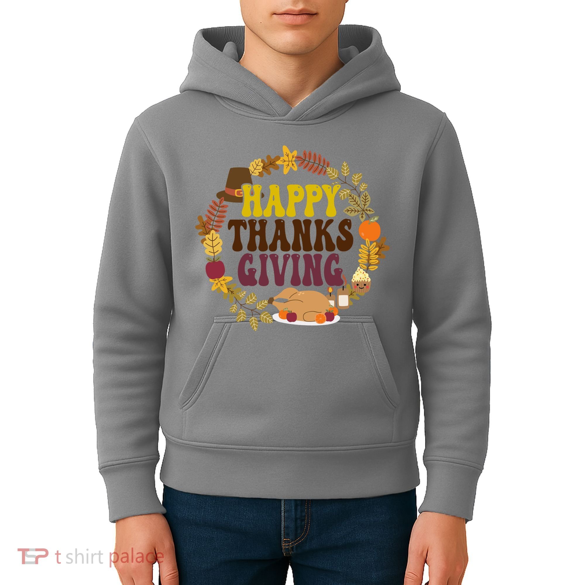 Happy Thanksgiving Fall Holiday Kids Hoodie