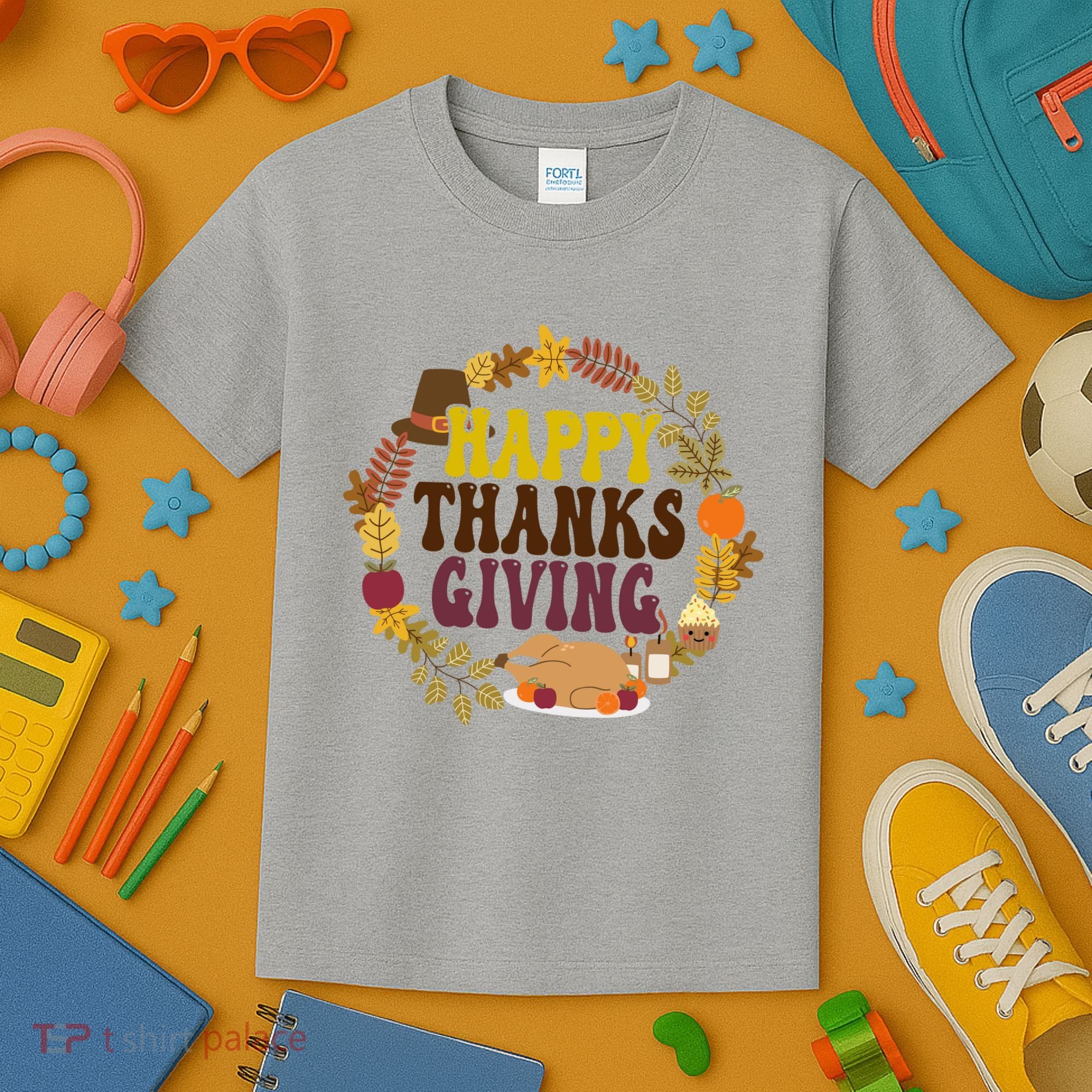 Happy Thanksgiving Fall Holiday Kids T-Shirt
