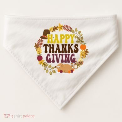 Happy Thanksgiving Fall Holiday USA-Made Doggie Bandana