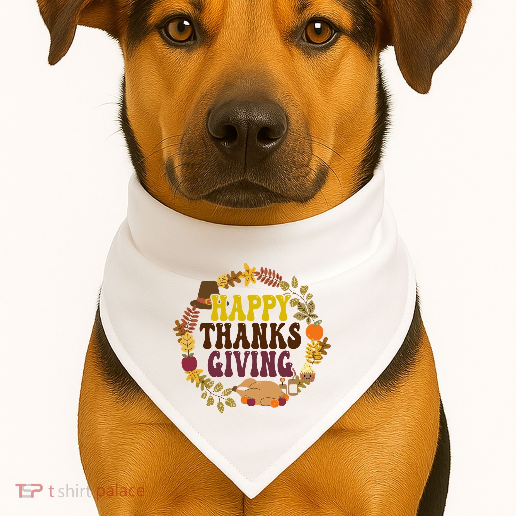 Happy Thanksgiving Fall Holiday USA-Made Doggie Bandana