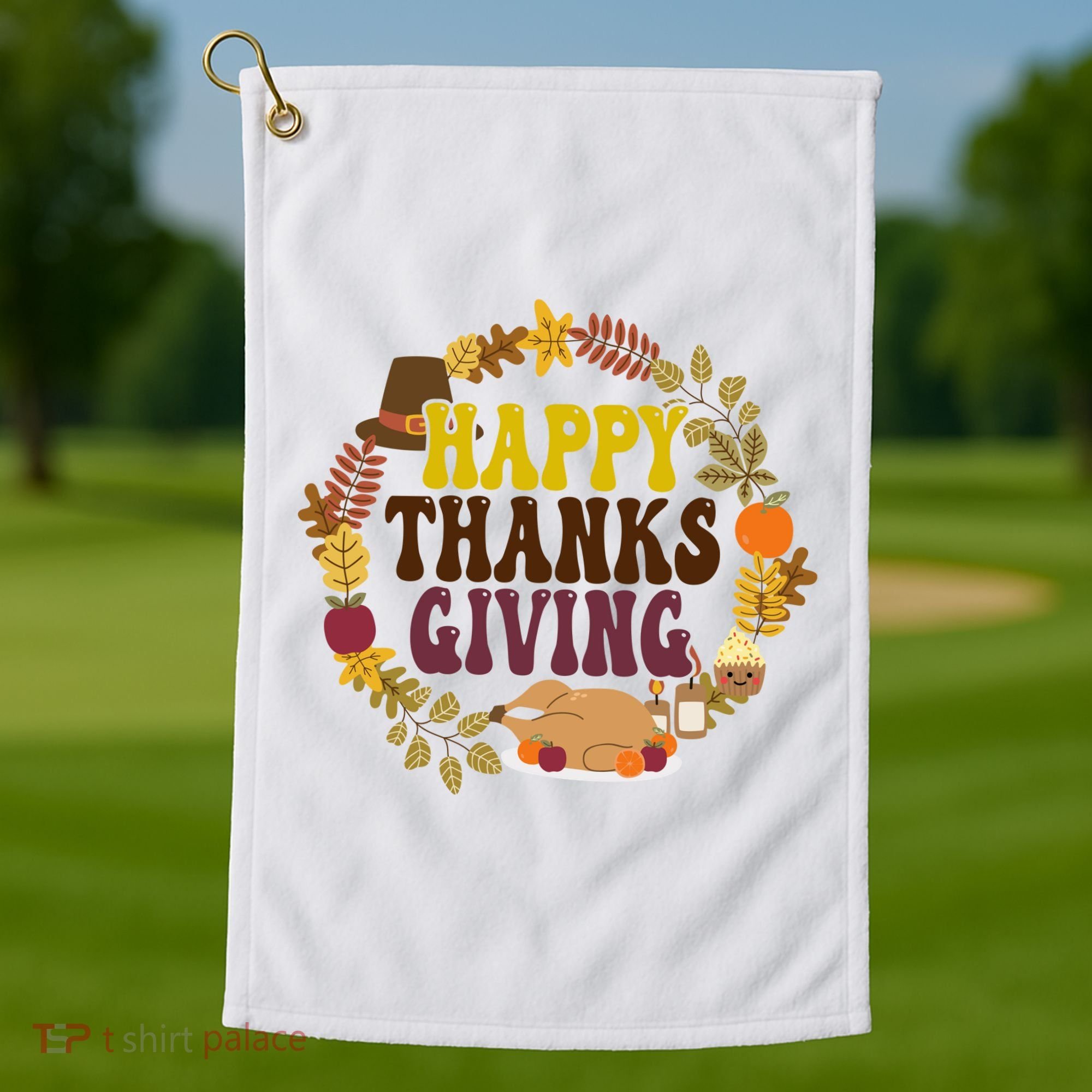 Happy Thanksgiving Fall Holiday Golf Towel