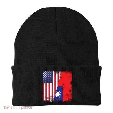 Half Taiwanese Flag Vintage Taiwan Usa Gift Great Gift Beanie