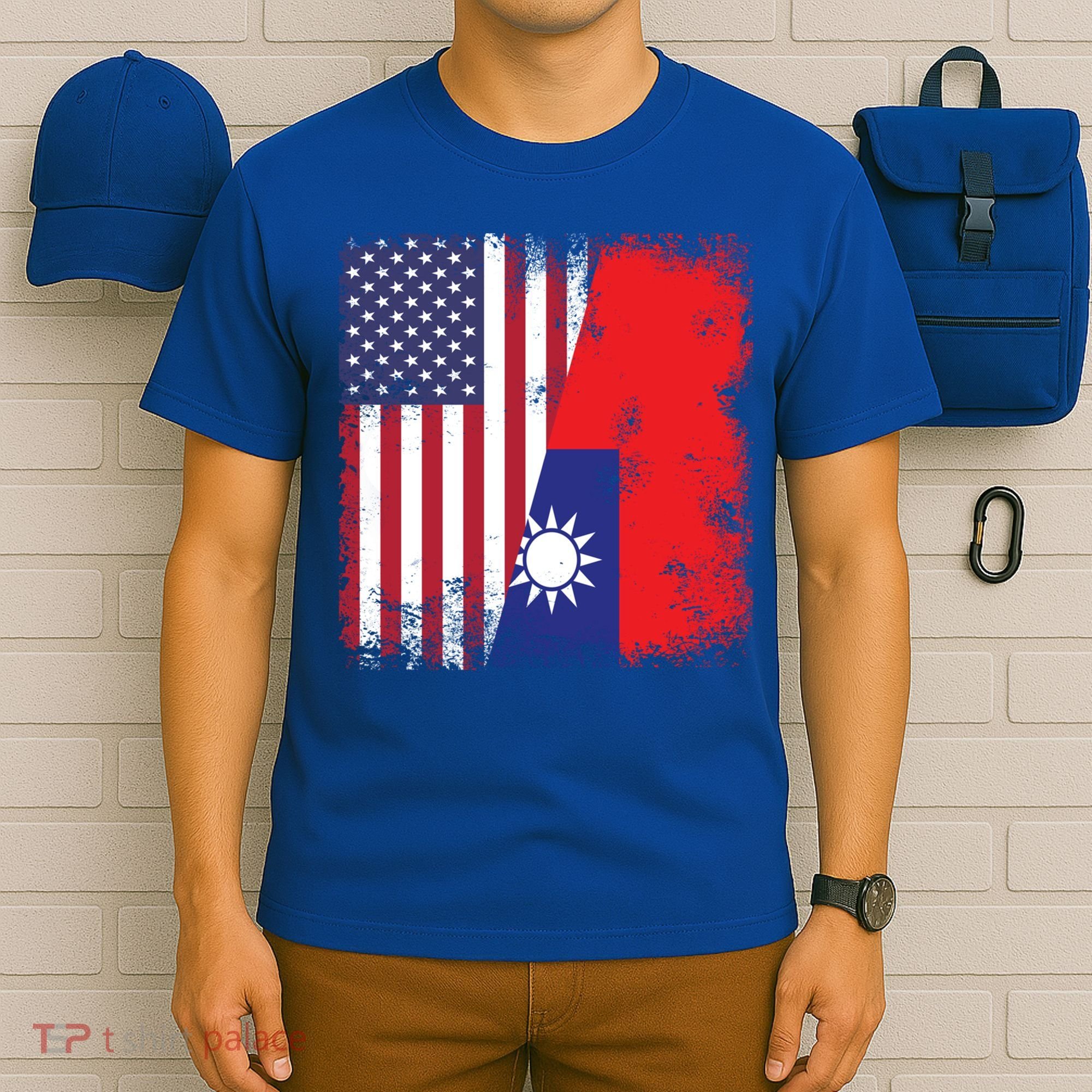 Half Taiwanese Flag Vintage Taiwan Usa Gift Great Gift T-Shirt