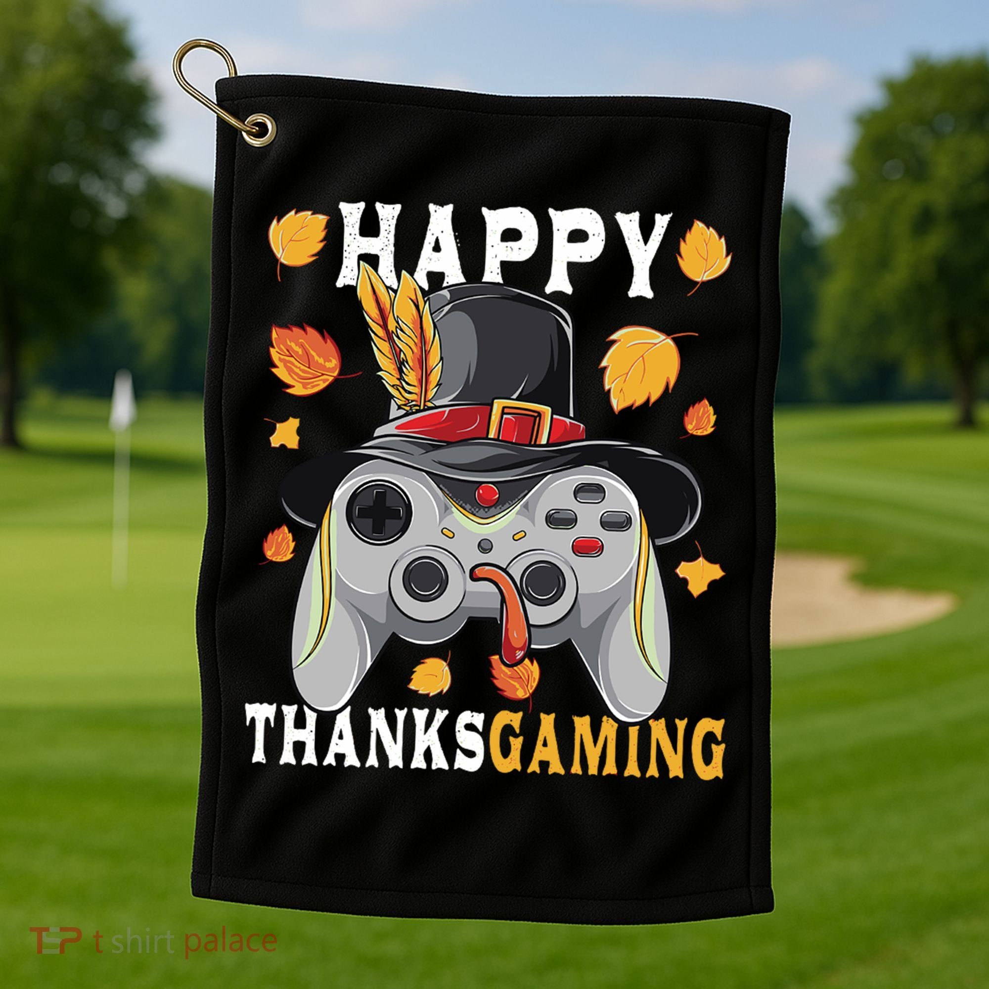 Happy Thanksgaming Funny Cute Thanksgiving Gamer Golf Towel