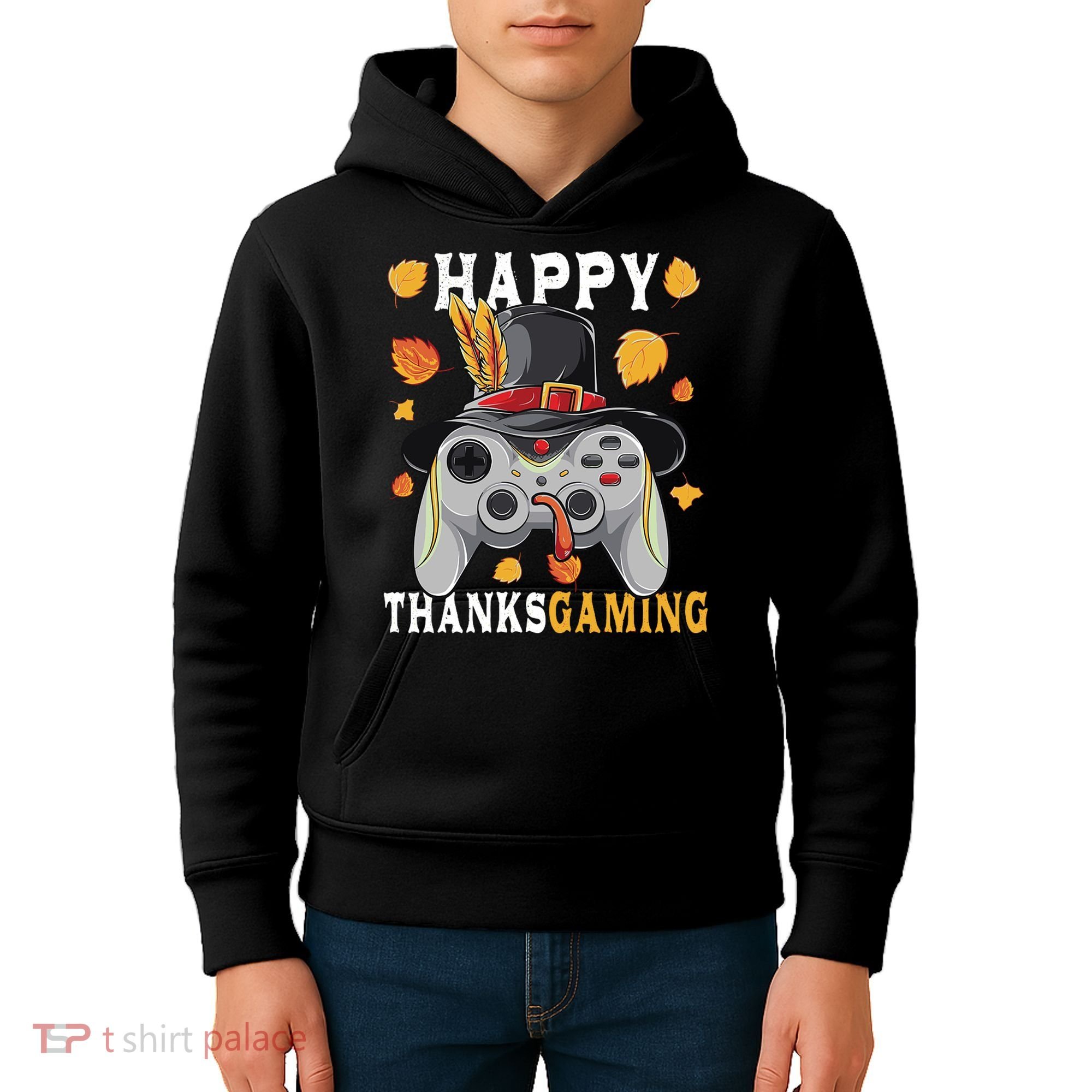 Happy Thanksgaming Funny Cute Thanksgiving Gamer Kids Hoodie