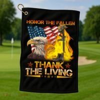 Honor The Fallen Thank The Living Memorial Day Golf Towel thumb 1