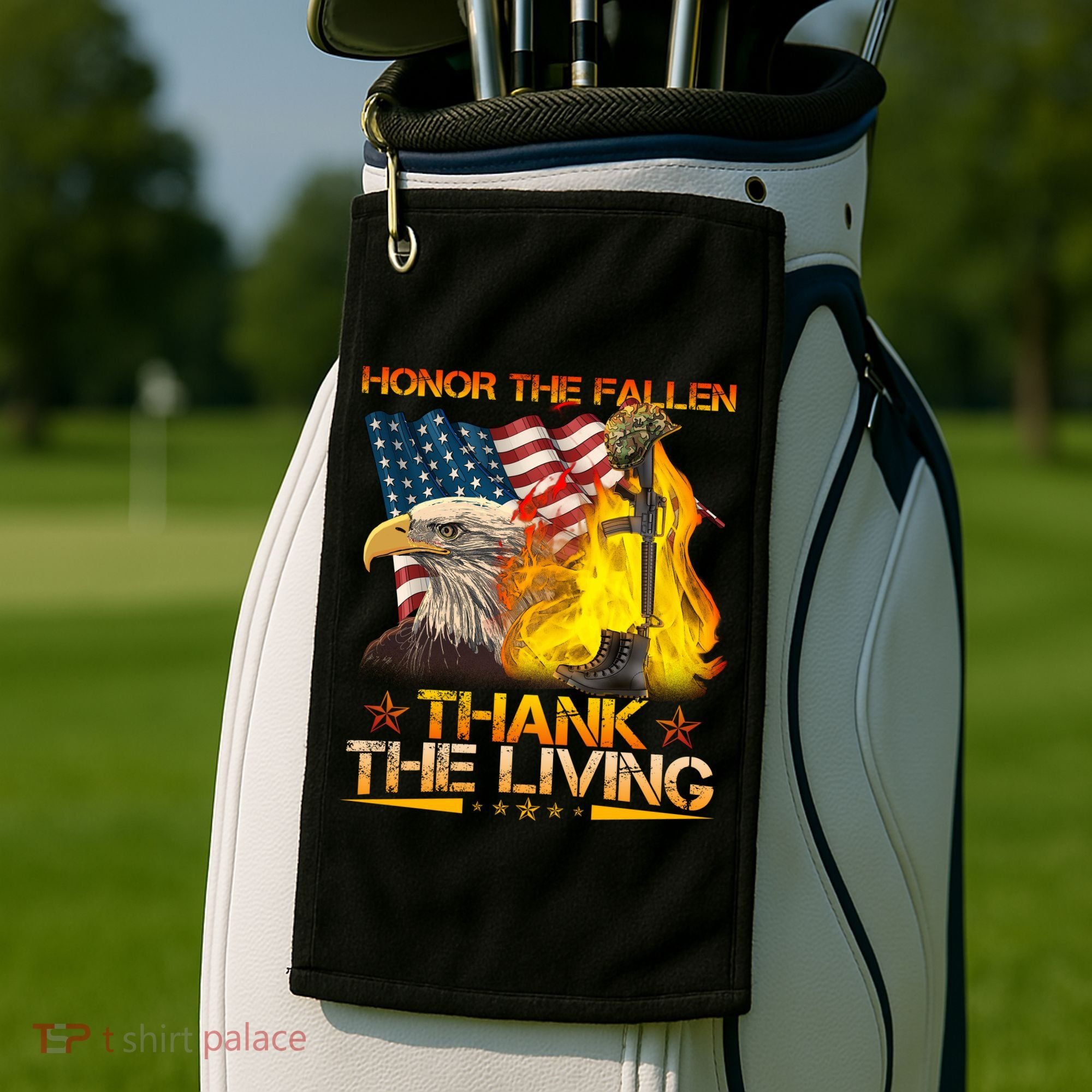 Honor The Fallen Thank The Living Memorial Day Golf Towel