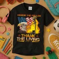 Honor The Fallen Thank The Living Memorial Day Kids T-Shirt thumb 3