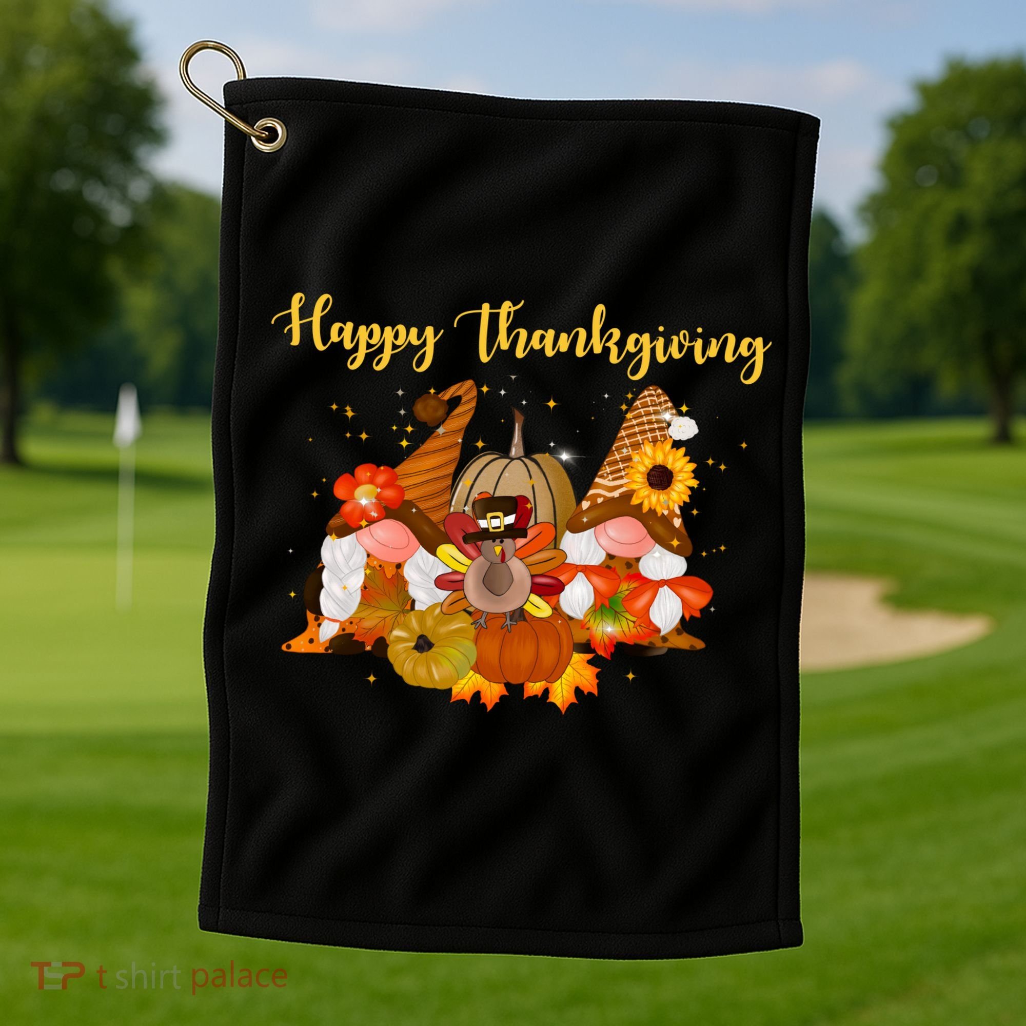 Happy Thanksgiving Fall Gnomes Golf Towel