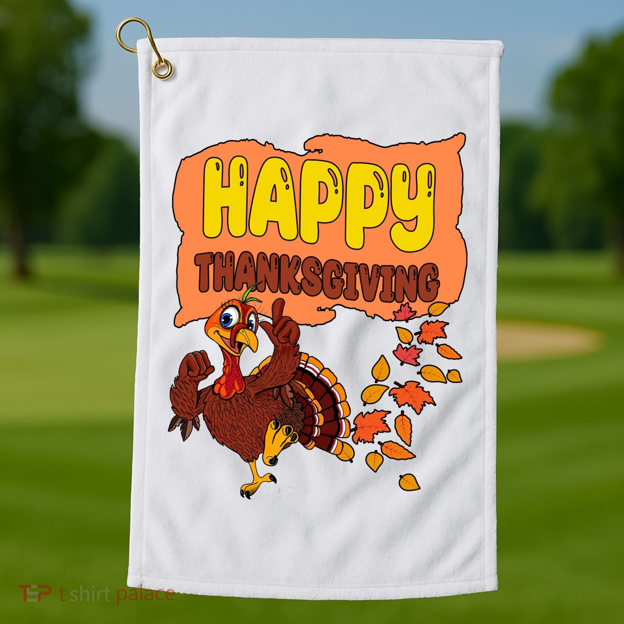 Happy Thanksgiving Festive Fun Holiday Golf Towel