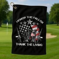 Honor The Fallen Thank The Living Memorial Day Golf Towel thumb 1