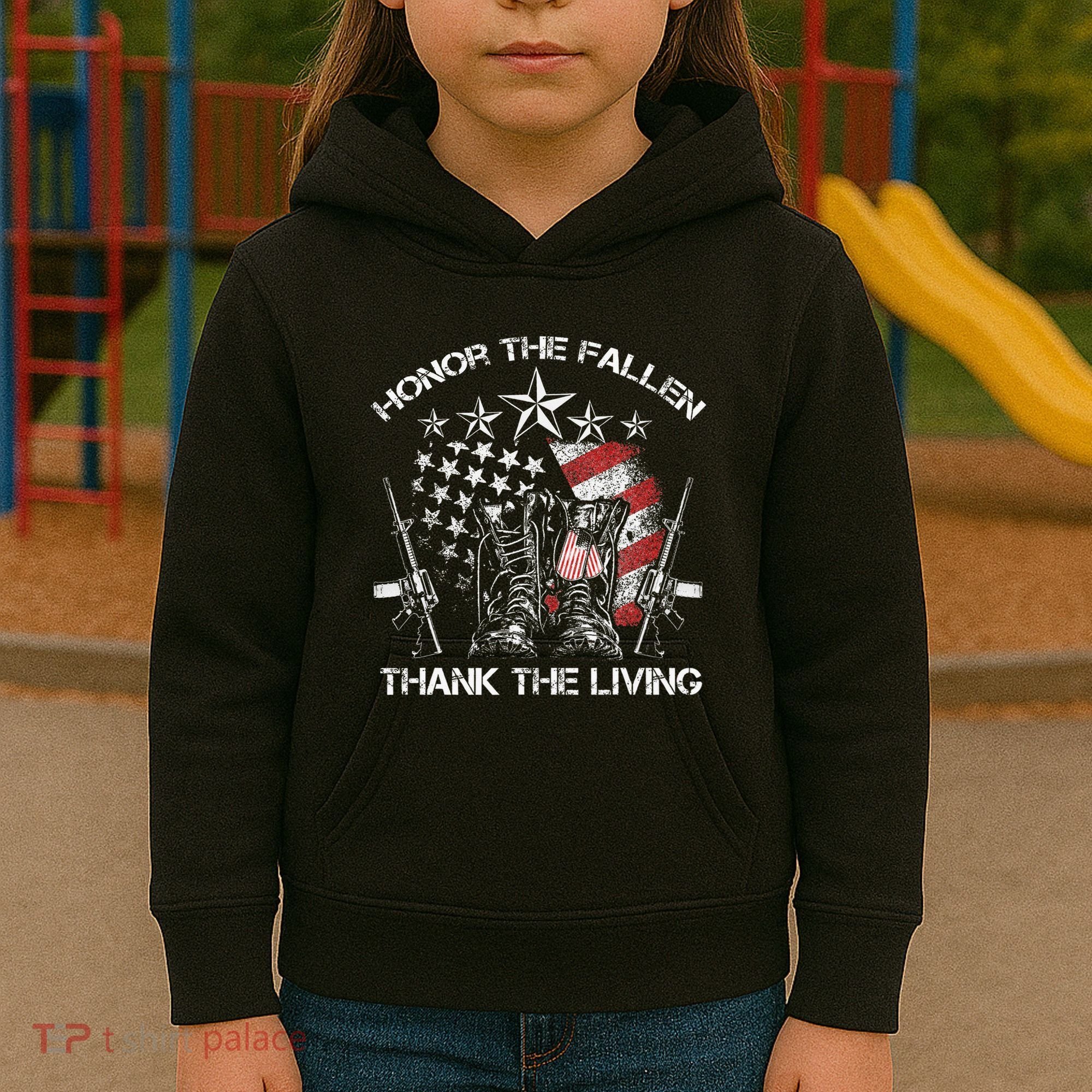 Honor The Fallen Thank The Living Memorial Day Kids Hoodie