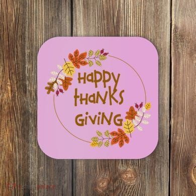 Happy Thanksgiving Fall Leaves Holiday Gift Coaster