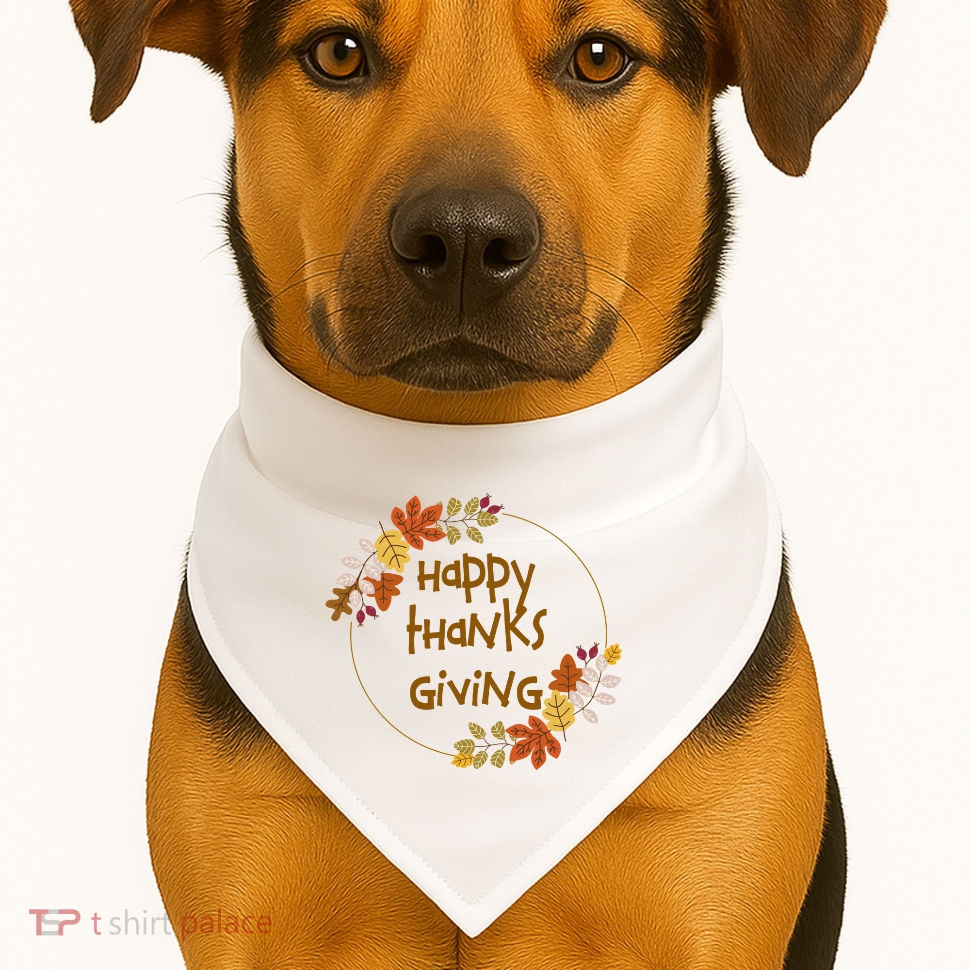 Happy Thanksgiving Fall Leaves Holiday Gift USA-Made Doggie Bandana