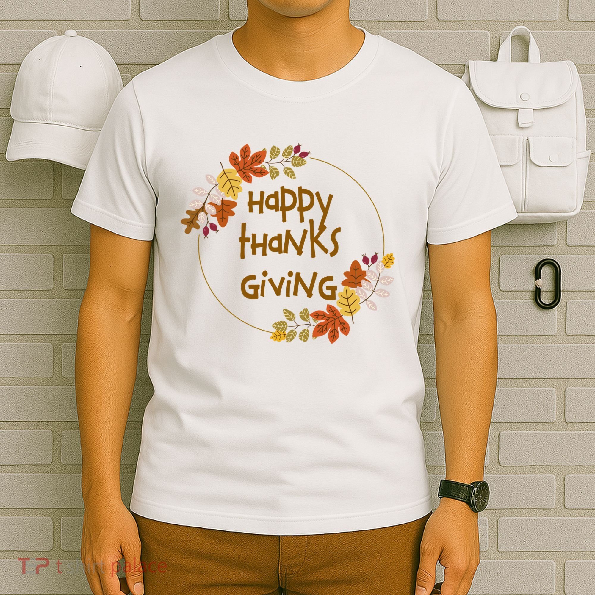 Happy Thanksgiving Fall Leaves Holiday Gift T-Shirt