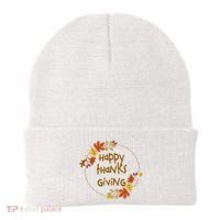 Happy Thanksgiving Fall Leaves Holiday Gift Beanie thumb 0