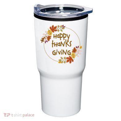 Happy Thanksgiving Fall Leaves Holiday Gift Tumbler