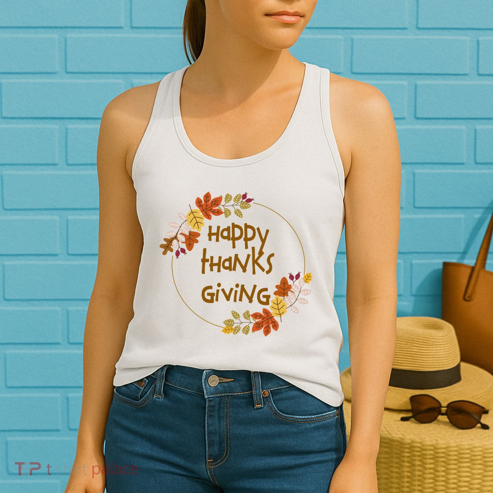 Happy Thanksgiving Fall Leaves Holiday Gift Women's Tank Top