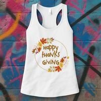 Happy Thanksgiving Fall Leaves Holiday Gift Women's Tank Top thumb 3