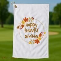 Happy Thanksgiving Fall Leaves Holiday Gift Golf Towel thumb 1