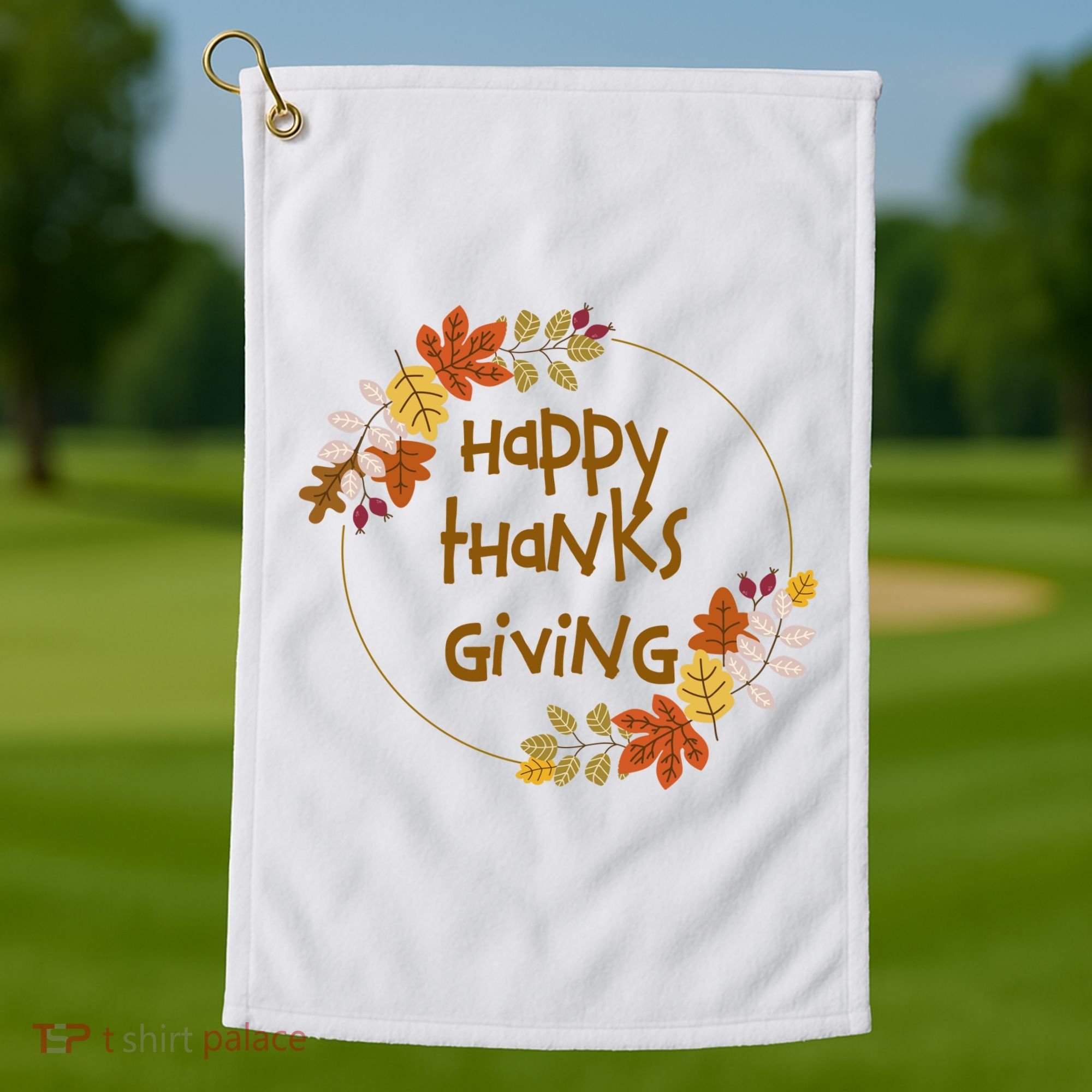 Happy Thanksgiving Fall Leaves Holiday Gift Golf Towel