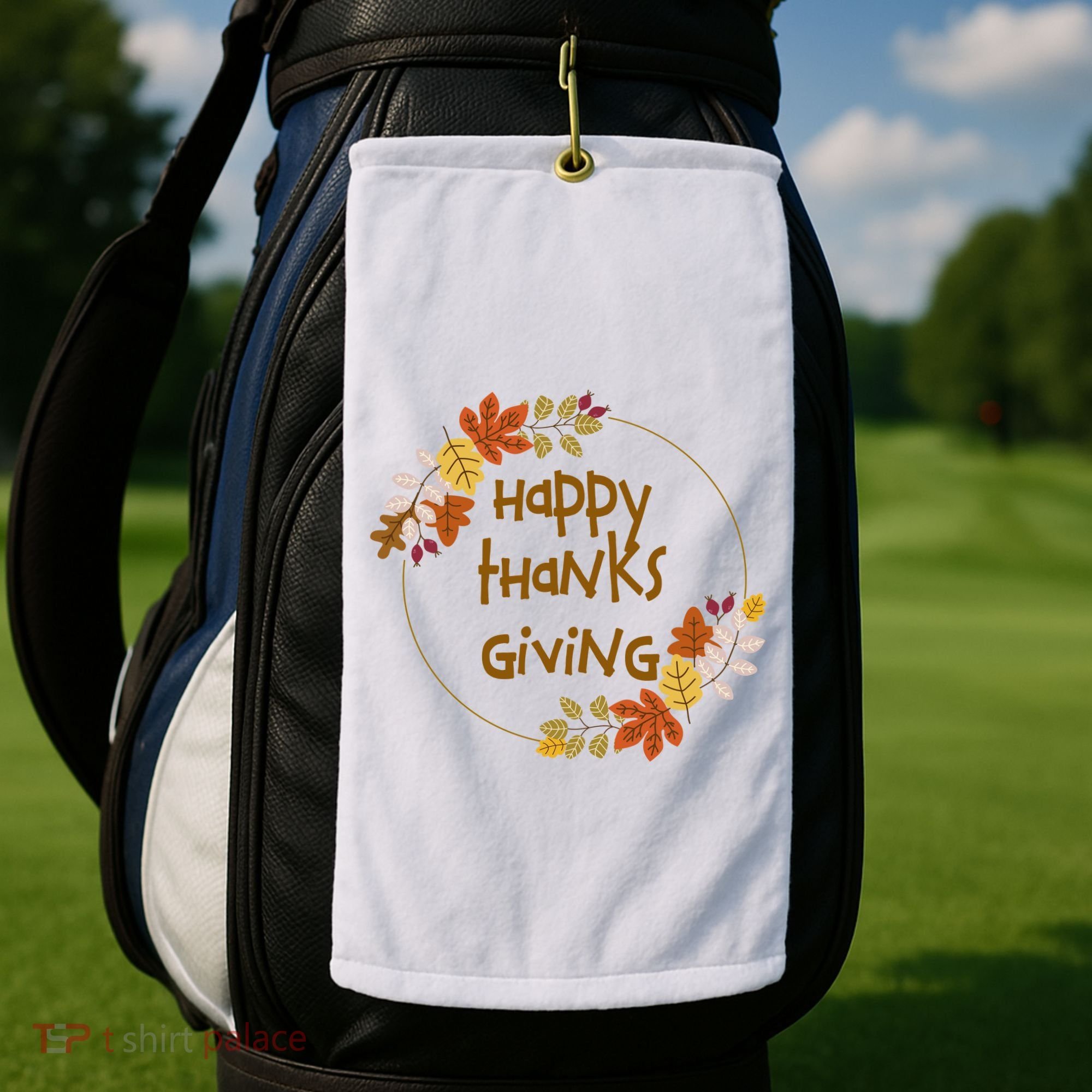 Happy Thanksgiving Fall Leaves Holiday Gift Golf Towel