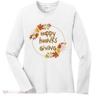 Happy Thanksgiving Fall Leaves Holiday Gift Women's Long Sleeve Shirt thumb 0