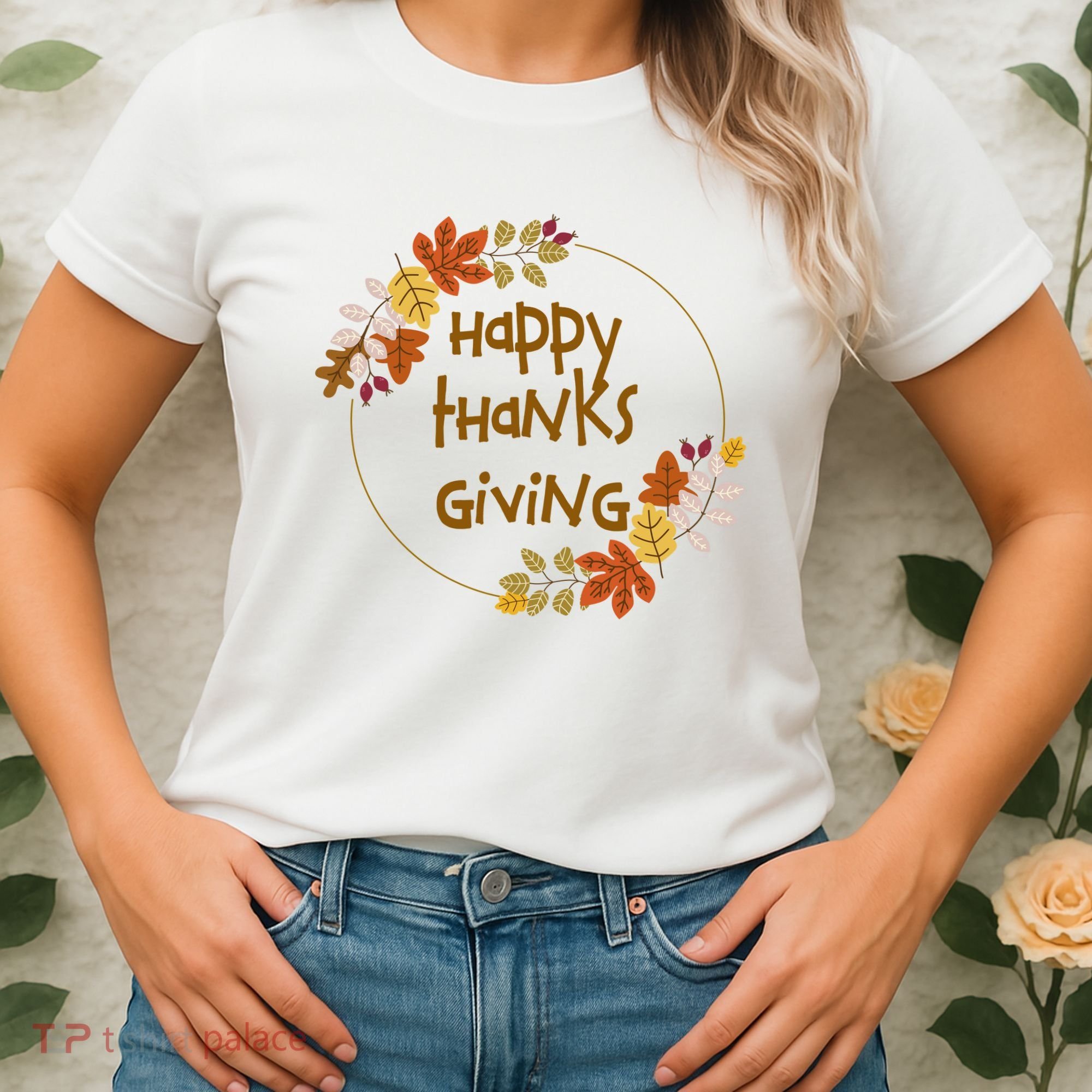 Happy Thanksgiving Fall Leaves Holiday Gift Women's T-Shirt