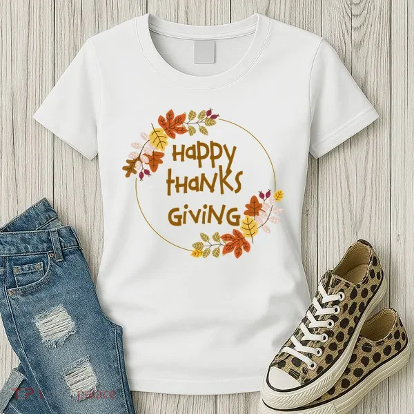 Happy Thanksgiving Fall Leaves Holiday Gift Women's T-Shirt