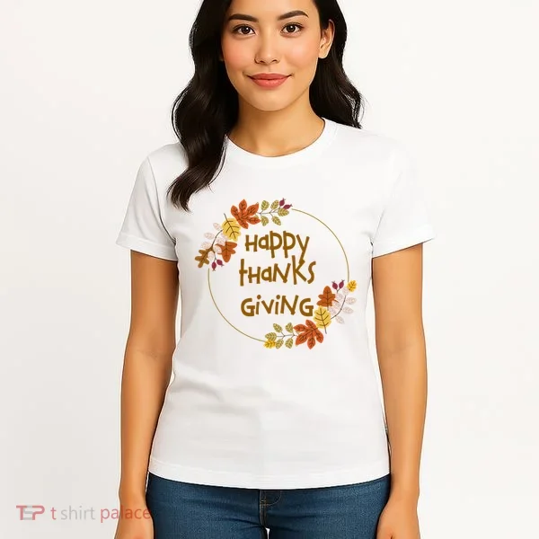 Happy Thanksgiving Fall Leaves Holiday Gift Women's T-Shirt