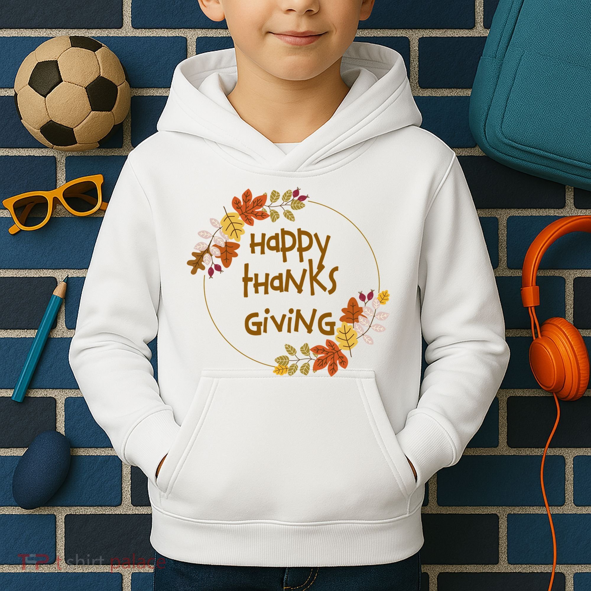 Happy Thanksgiving Fall Leaves Holiday Gift Kids Hoodie