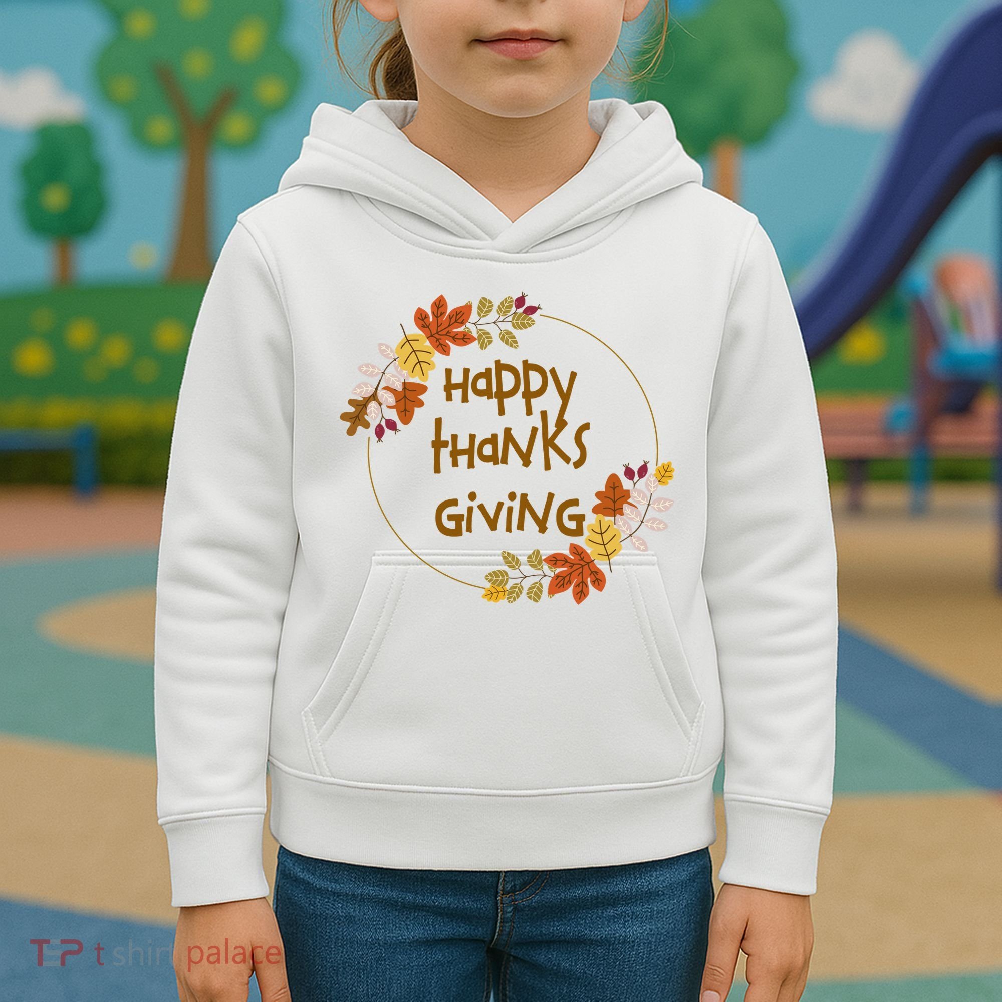 Happy Thanksgiving Fall Leaves Holiday Gift Kids Hoodie