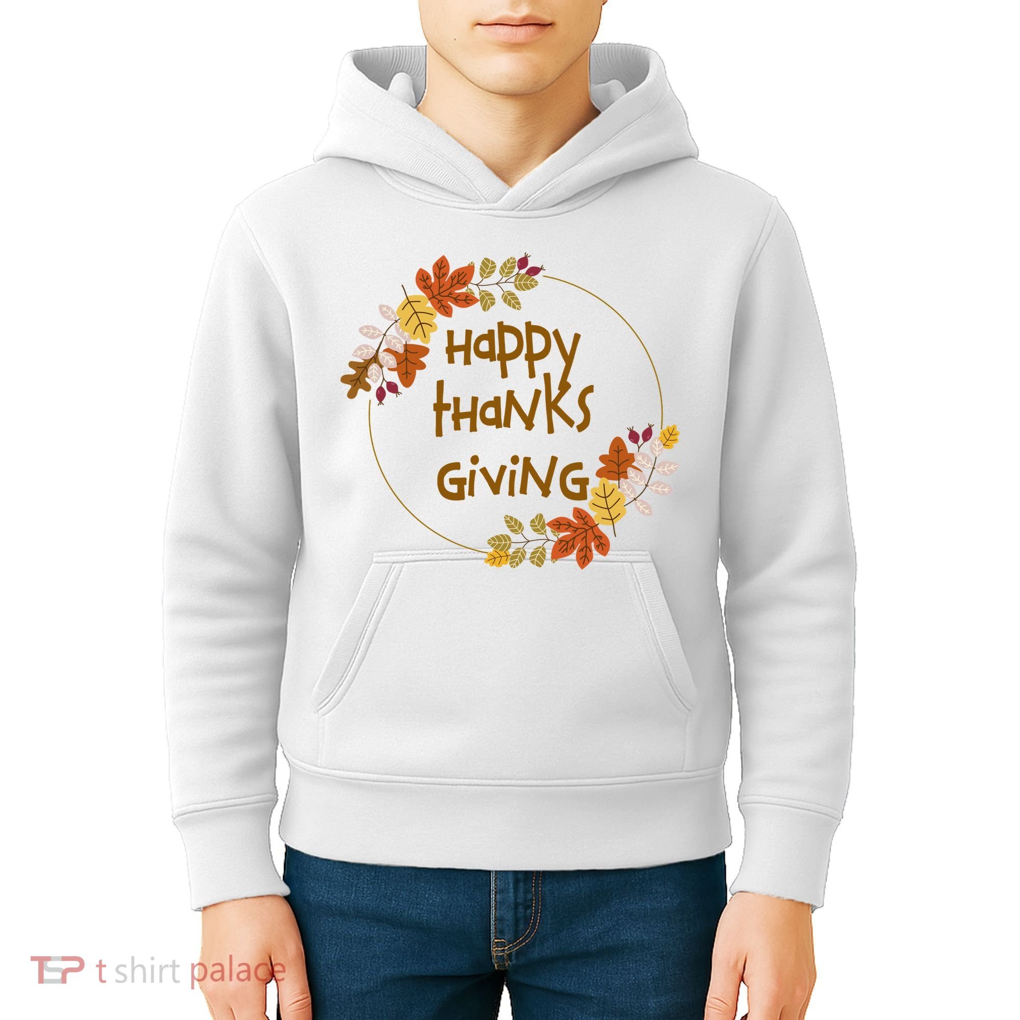Happy Thanksgiving Fall Leaves Holiday Gift Kids Hoodie