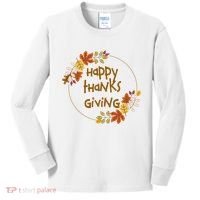 Happy Thanksgiving Fall Leaves Holiday Gift Kids Long Sleeve Shirt thumb 0