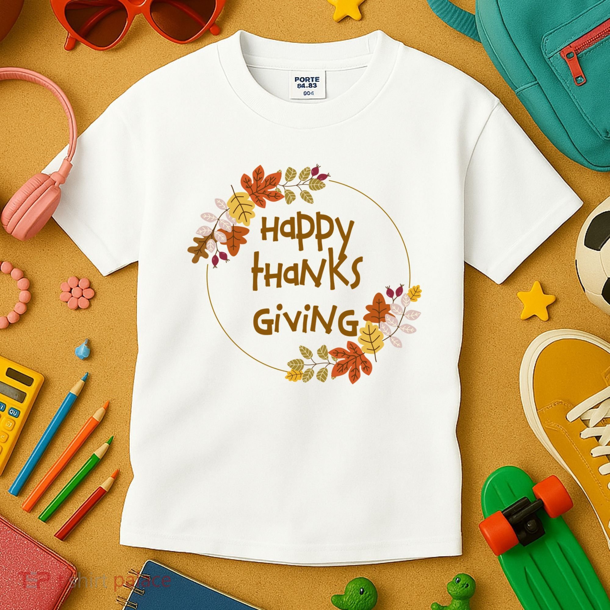 Happy Thanksgiving Fall Leaves Holiday Gift Kids T-Shirt