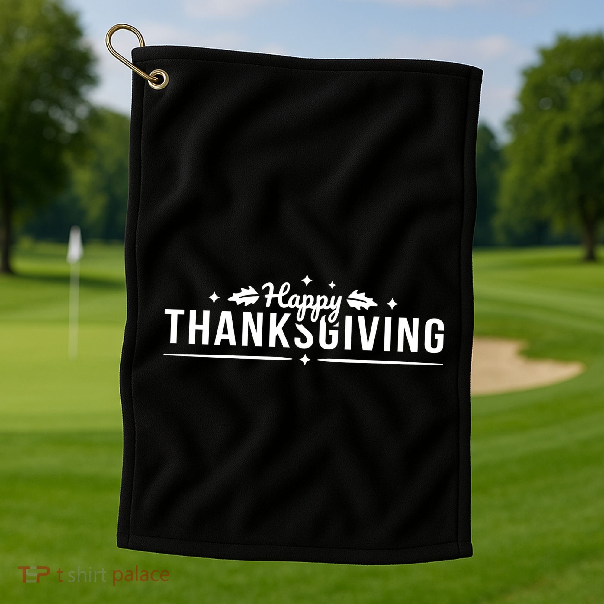 Happy Thanksgiving Festive Holiday Fall Golf Towel