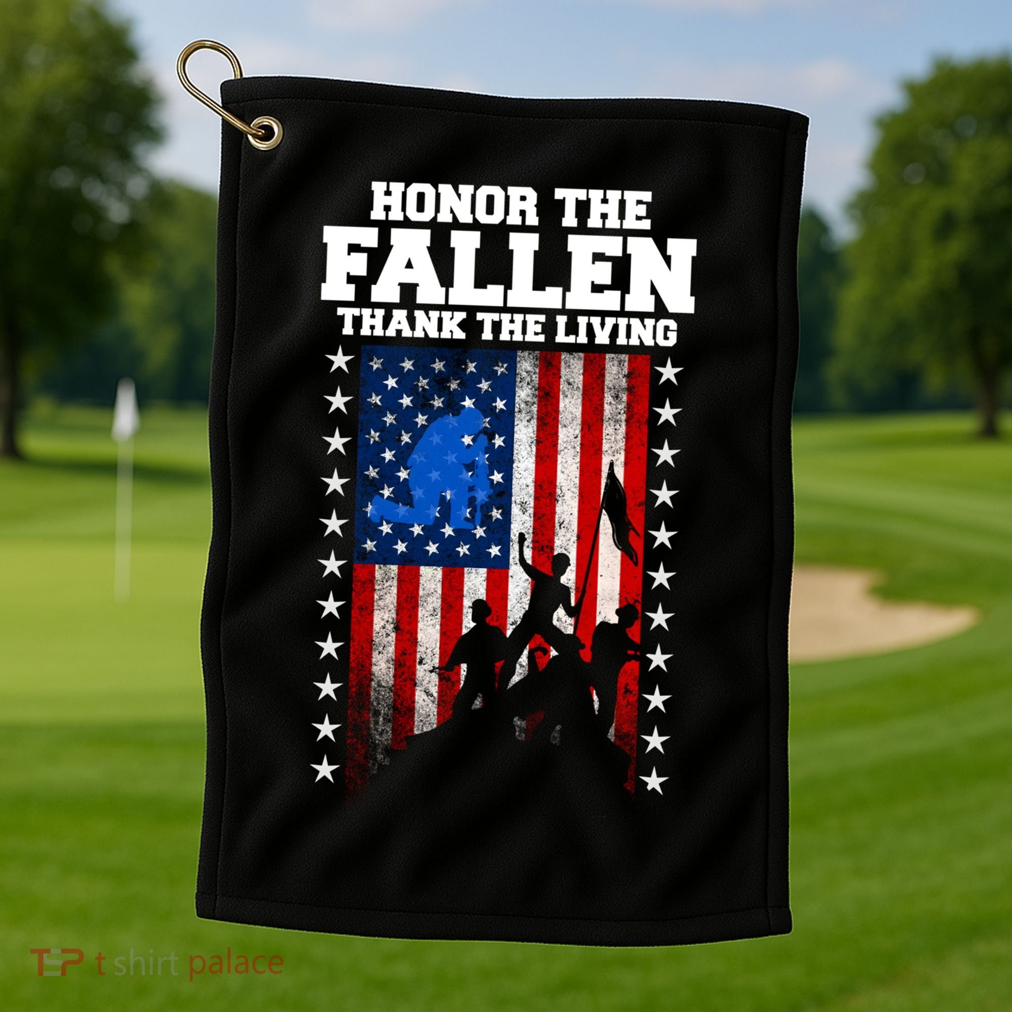 Honor The Fallen Thank The Living Memorial Day Gift Golf Towel