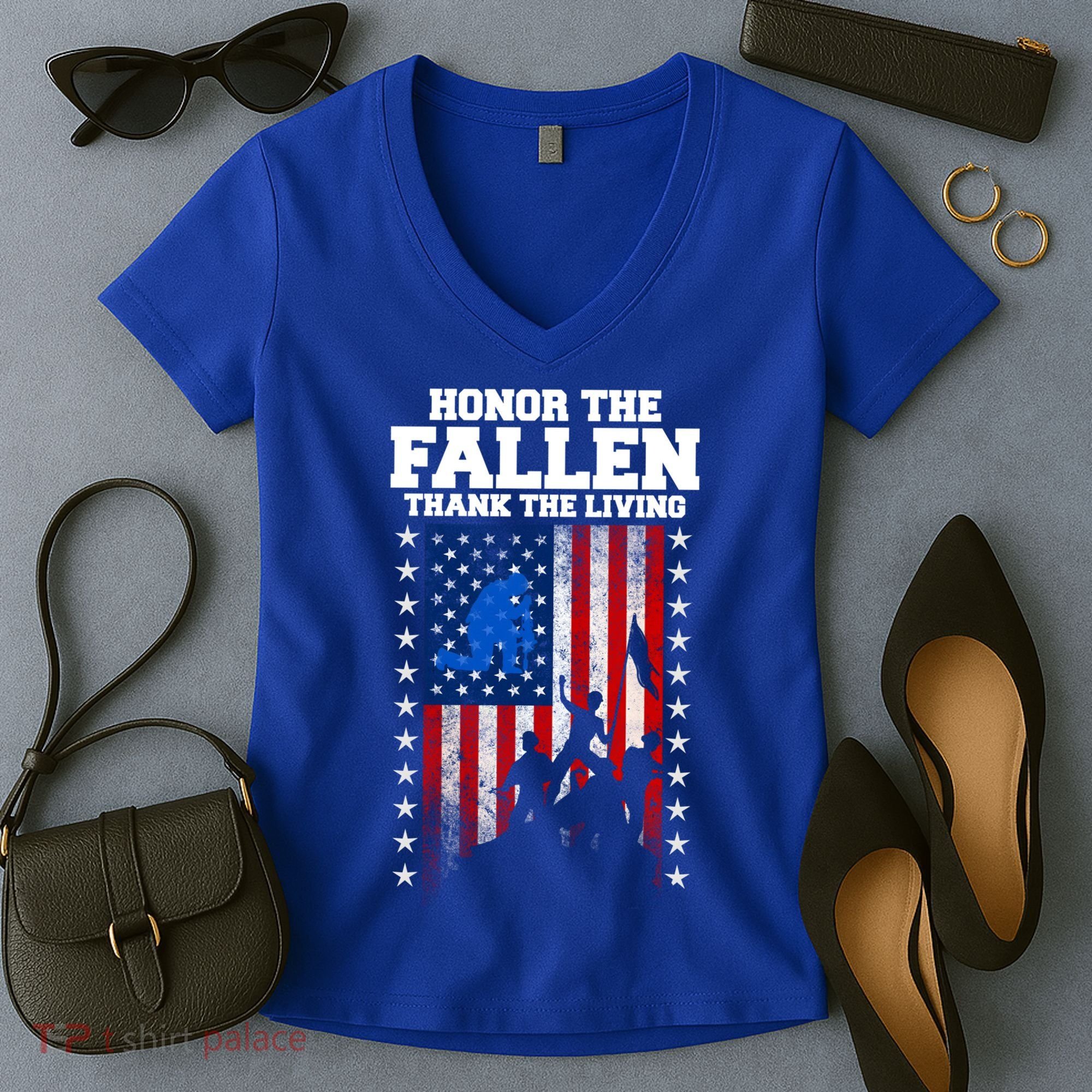 Honor The Fallen Thank The Living Memorial Day Gift Women's V-Neck T-Shirt