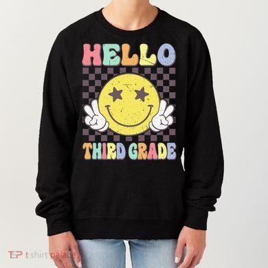 Hello Third Grade Hippie Smile Face 3rd Grade Back To School Gift Women's Sweatshirt