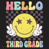 Hello Third Grade Hippie Smile Face 3rd Grade Back To School Gift Women's Sweatshirt thumb 2