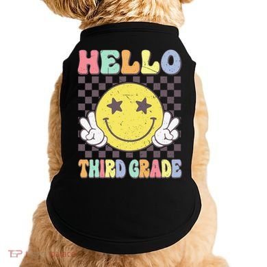 Hello Third Grade Hippie Smile Face 3rd Grade Back To School Gift Doggie Tank
