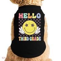 Hello Third Grade Hippie Smile Face 3rd Grade Back To School Gift Doggie Tank thumb 0