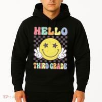Hello Third Grade Hippie Smile Face 3rd Grade Back To School Gift Hoodie thumb 2