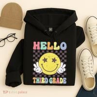 Hello Third Grade Hippie Smile Face 3rd Grade Back To School Gift Hoodie thumb 4