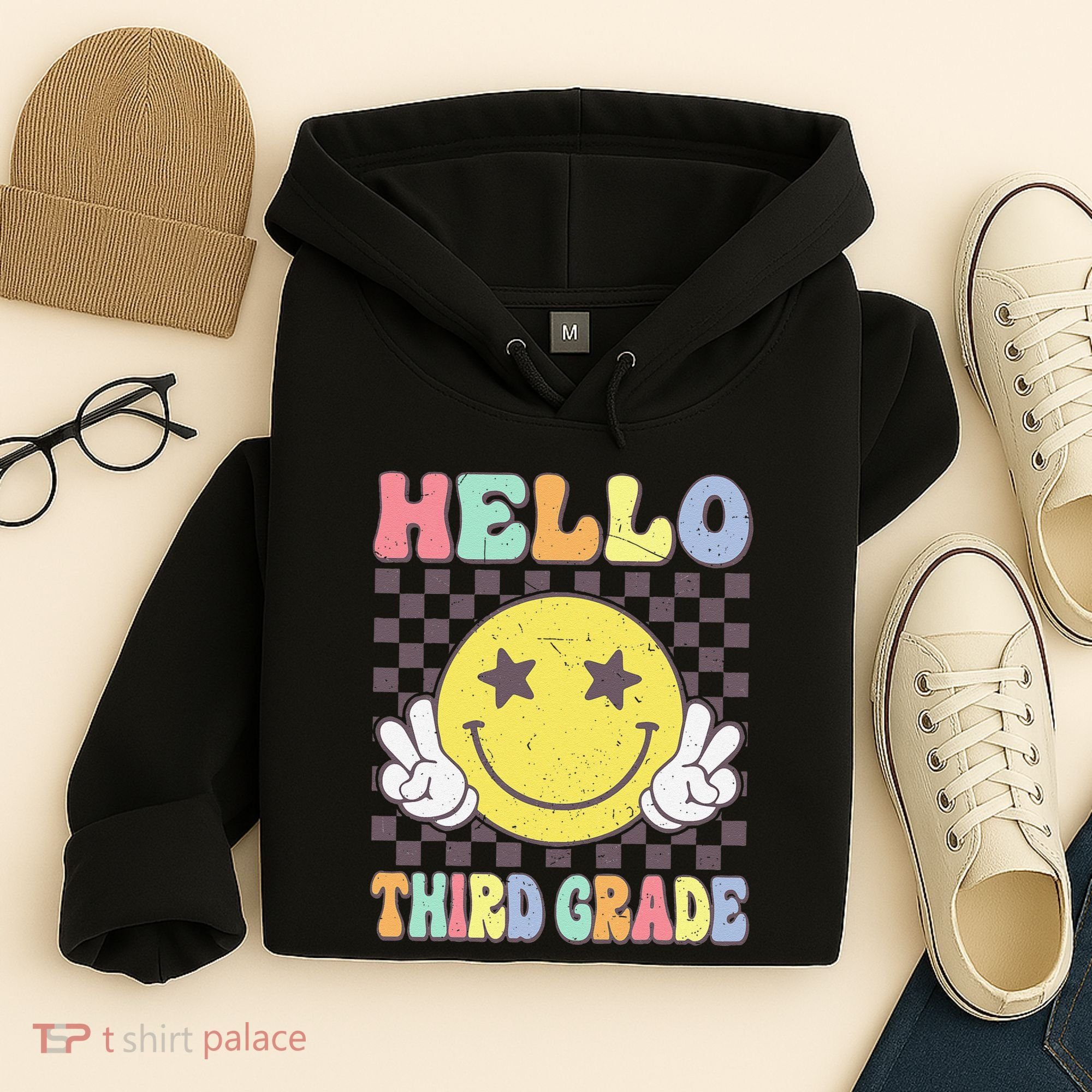 Hello Third Grade Hippie Smile Face 3rd Grade Back To School Gift Hoodie